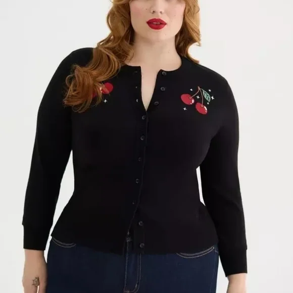 NWOT Torrid Retro Chic Cherry Embroidered Cardigan- Size 2x - Picture 1 of 11